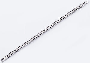 Mens Thin Stainless Steel Bracelet With Cubic Zirconia - Blackjack Jewelry