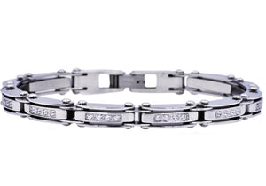 Mens Thin Stainless Steel Bracelet With Cubic Zirconia - Blackjack Jewelry
