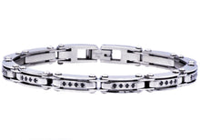 Load image into Gallery viewer, Mens Thin Stainless Steel Bracelet With Black Cubic Zirconia - Blackjack Jewelry
