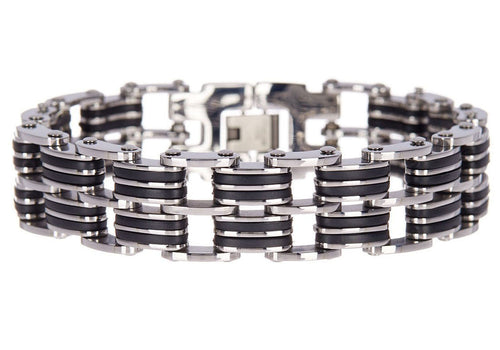Mens Black Silicone And Stainless Steel Bracelet - Blackjack Jewelry