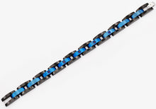 Load image into Gallery viewer, Mens Curved Link Black and Blue Stainless Steel Bracelet With Cubic Zirconia - Blackjack Jewelry

