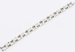 Mens Curved Link Stainless Steel Bracelet With Cubic Zirconia - Blackjack Jewelry