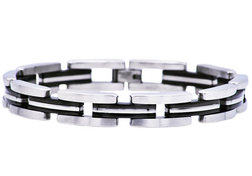 Mens Two Tone Black Stainless Steel Bracelet - Blackjack Jewelry