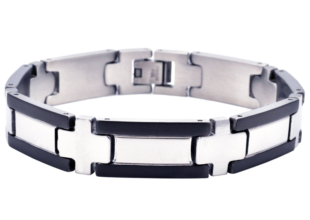 Mens Stainless Steel Bracelet With Black Plated Edges - Blackjack Jewelry