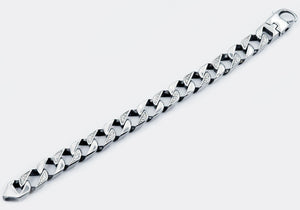 Mens Stainless Steel Pave Curb Link Chain Bracelet - Blackjack Jewelry
