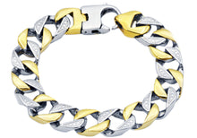 Load image into Gallery viewer, Mens Two Tone Gold Stainless Steel Pave Curb Link Chain Bracelet - Blackjack Jewelry
