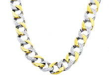Load image into Gallery viewer, Mens 14mm Two Tone Gold Stainless Steel Pave Curb Link Chain Necklace - Blackjack Jewelry
