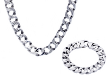 Load image into Gallery viewer, Mens 14mm Stainless Steel Pave Cuban Link Bracelet &amp; Necklace Chain Set - Blackjack Jewelry
