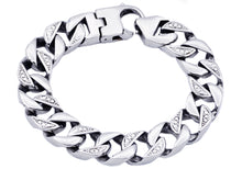 Load image into Gallery viewer, Mens Stainless Steel Pave Curb Link Chain Bracelet - Blackjack Jewelry
