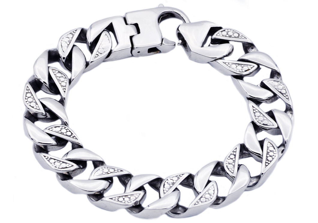 Mens Stainless Steel Pave Curb Link Chain Bracelet - Blackjack Jewelry