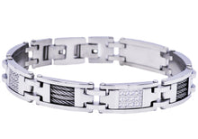 Load image into Gallery viewer, Mens Stainless Steel Wire And Cubic Zirconia Bracelet - Blackjack Jewelry
