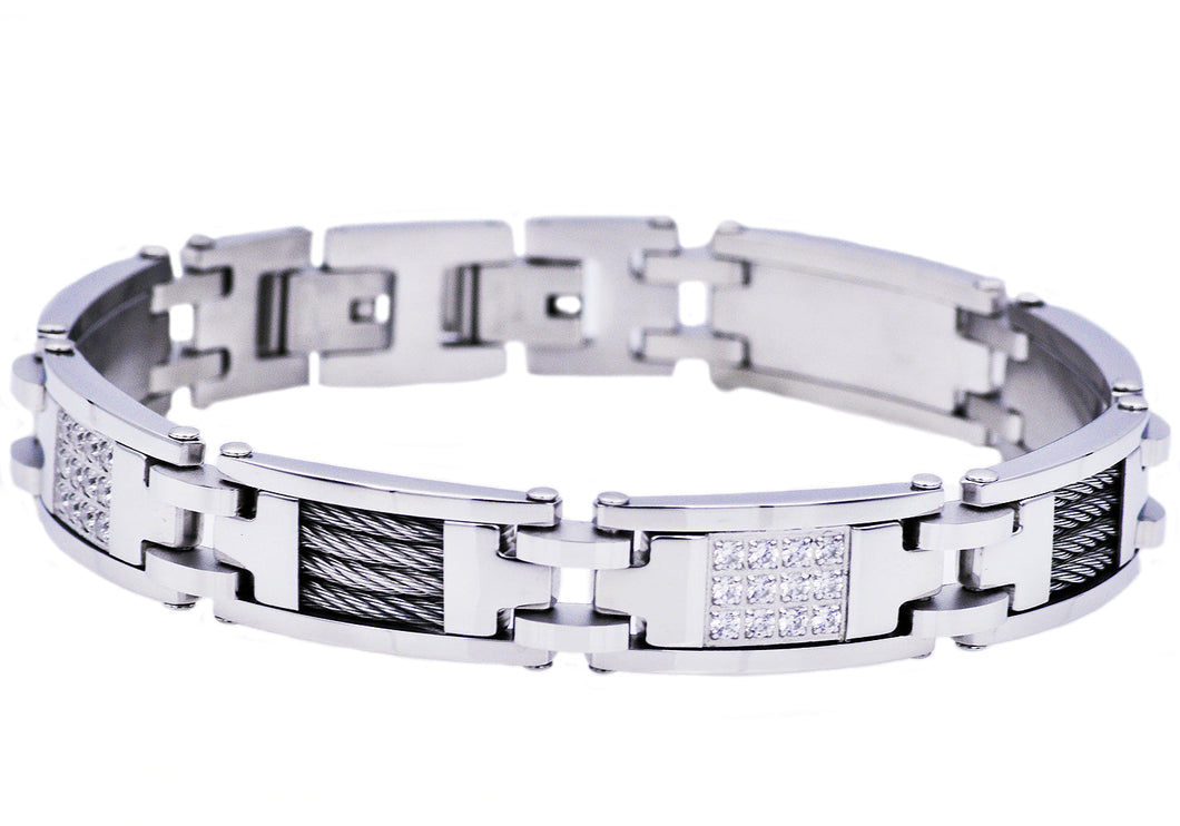 Mens Stainless Steel Wire And Cubic Zirconia Bracelet - Blackjack Jewelry