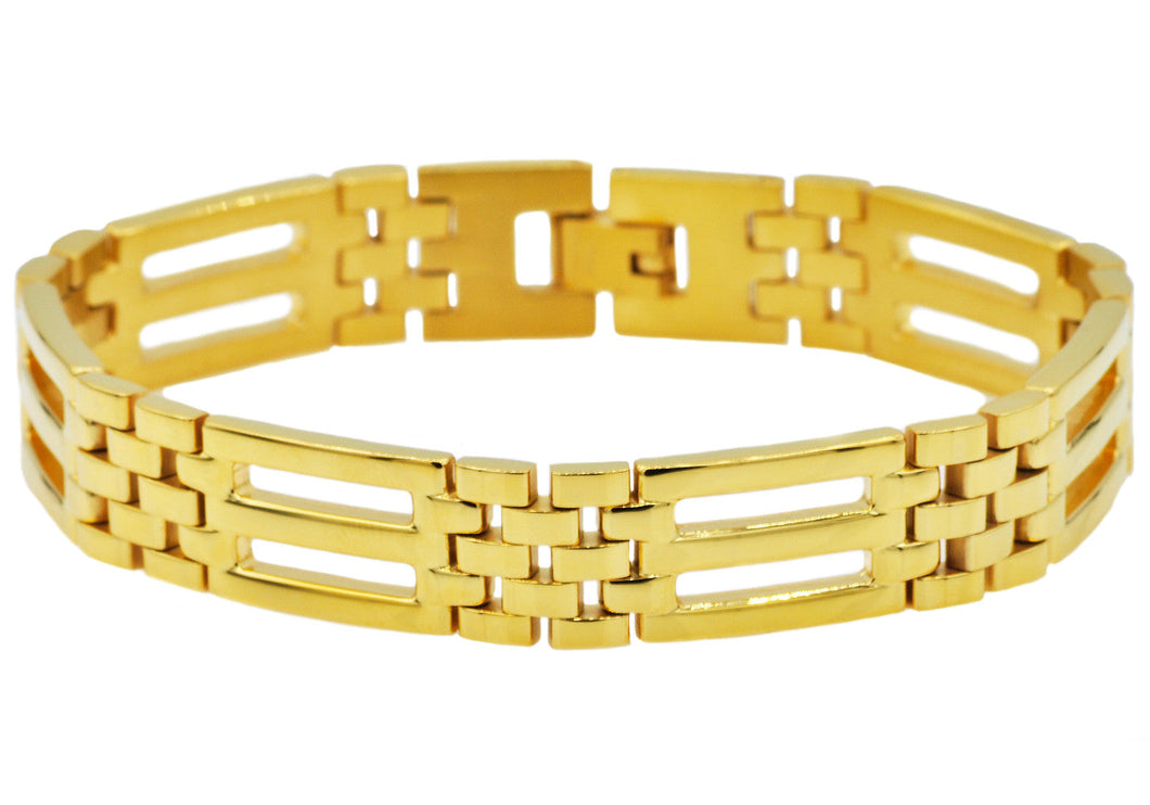 Mens Gold Stainless Steel Bracelet - Blackjack Jewelry