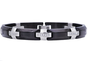 Mens Black Stainless Steel Bracelet With Cubic Zirconia - Blackjack Jewelry