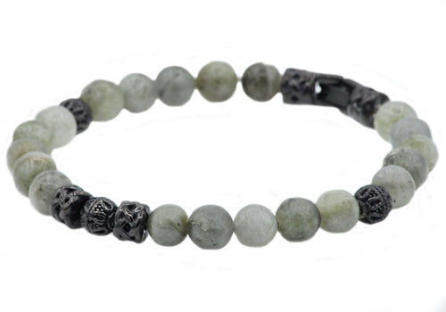 Mens Genuine Labradorite Stainless Steel Beaded Bracelet - Blackjack Jewelry