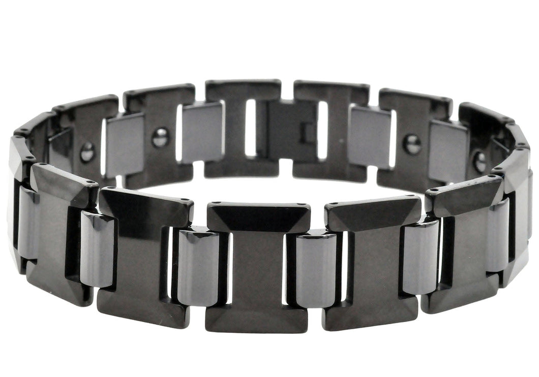Mens Black I-Link Tungsten Bracelet with Magnets - Blackjack Jewelry