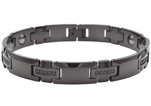Mens Black Tungsten Link Bracelet With Black Cubic Zirconia - Blackjack Jewelry