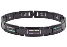 Load image into Gallery viewer, Mens Black Tungsten Link Bracelet With Opal Inlay - Blackjack Jewelry
