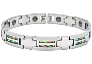 Mens Tungsten Link Bracelet With Mother Of Pearl Inlay - Blackjack Jewelry