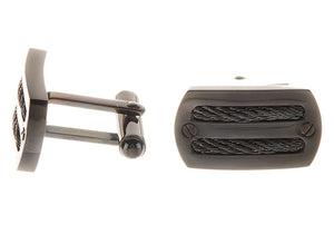 Mens Black Plated Stainless Steel Wire Cuff Links - Blackjack Jewelry