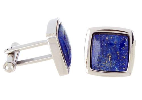 Mens Genuine Lapis Lazuli Stainless Steel Cuff Links - Blackjack Jewelry