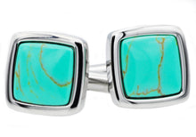 Load image into Gallery viewer, Mens Genuine Turquoise And Stainless Steel Cuff Links - Blackjack Jewelry
