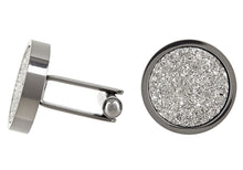 Load image into Gallery viewer, Mens Stainless Steel Cuff Links With Silver Druzi Quartz - Blackjack Jewelry
