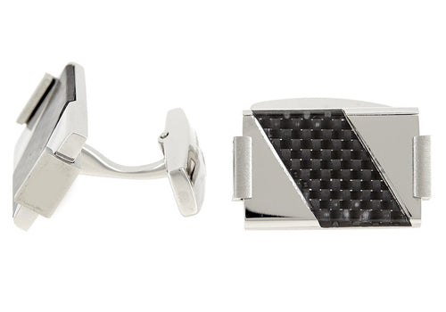 Mens Stainless Steel Cuff Links With Carbon Fiber - Blackjack Jewelry