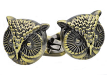Load image into Gallery viewer, Mens Antique Gold Stainless Steel Owl Cuff Links - Blackjack Jewelry
