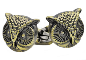 Mens Antique Gold Stainless Steel Owl Cuff Links - Blackjack Jewelry