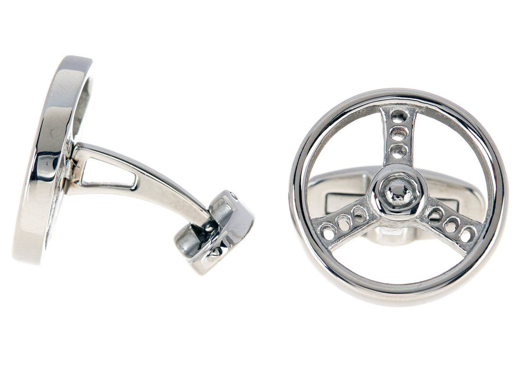 Mens Stainless Steel Steering Wheel Cuff Links - Blackjack Jewelry