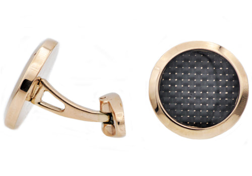 Mens Carbon Fiber And Rose Stainless Steel Cuff Links - Blackjack Jewelry