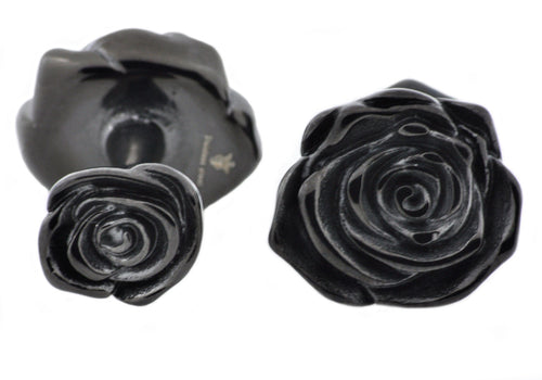 Mens Black Stainless Steel Rose Cuff Links - Blackjack Jewelry