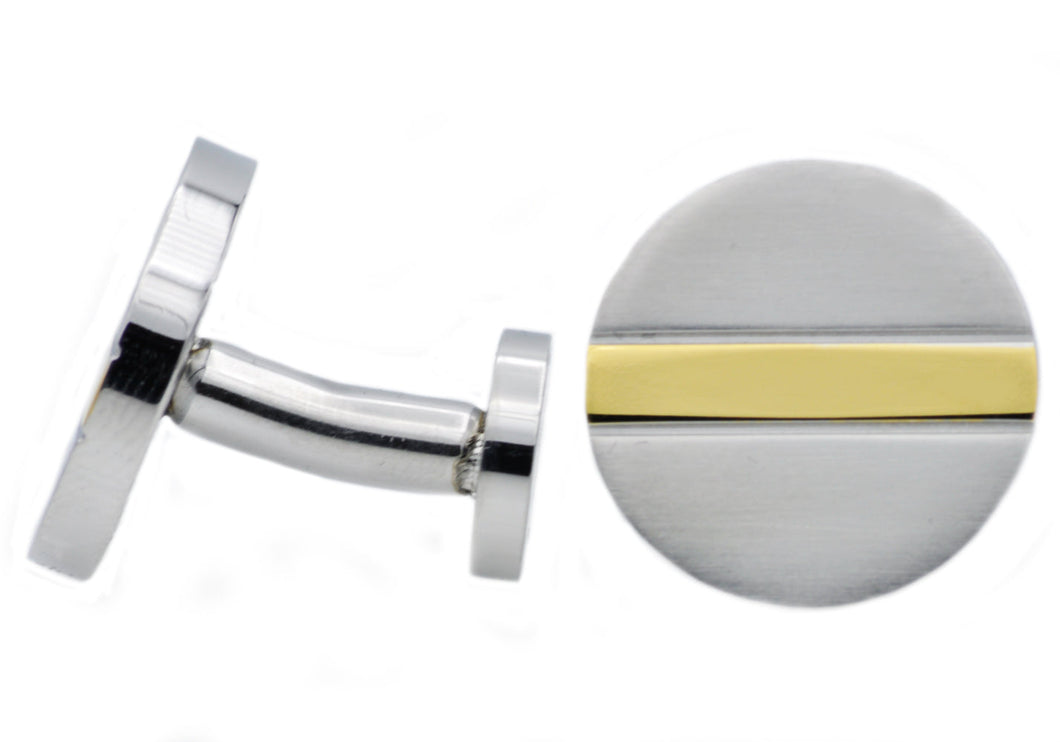 Mens Two Tone Gold Stainless Steel Round Cuff Links - Blackjack Jewelry