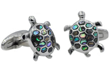 Load image into Gallery viewer, Mens Stainless Steel And Abalone Turtle Cuff links - Blackjack Jewelry
