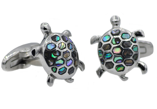 Mens Stainless Steel And Abalone Turtle Cuff links - Blackjack Jewelry