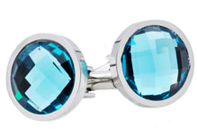 Load image into Gallery viewer, Mens Stainless Steel Cuff Links With Blue Crystals - Blackjack Jewelry
