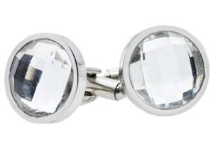 Mens Stainless Steel Cuff Links With Clear Crystals - Blackjack Jewelry