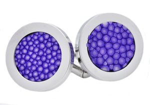 Mens Lavender Stingray Leather Stainless Steel Cuff Links - Blackjack Jewelry