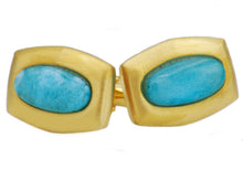Load image into Gallery viewer, Mens Genuine Larimar Gold Stainless Steel Cuff Links - Blackjack Jewelry
