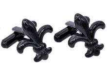 Load image into Gallery viewer, Mens Black Plated Stainless Steel Fleur De Lis Cuff Links - Blackjack Jewelry
