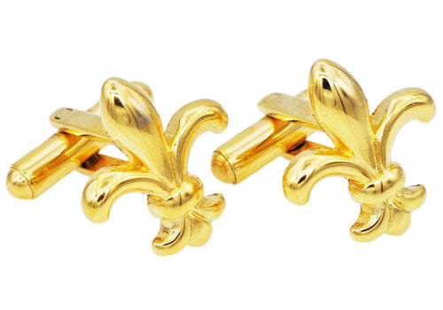 Mens Gold Stainless Steel Fleur De Lis Cuff Links - Blackjack Jewelry