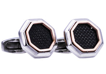 Load image into Gallery viewer, Mens Two Tone Rose Stainless Steel Cuff Links With Black Carbon Fiber - Blackjack Jewelry
