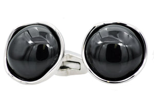 Mens Genuine Black Onyx Stainless Steel Cuff Links - Blackjack Jewelry