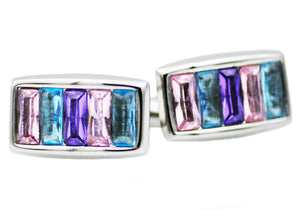 Mens Stainless Steel Cuff Links With Multicolored Crystals - Blackjack Jewelry