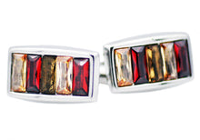 Load image into Gallery viewer, Mens Stainless Steel Cuff Links With Multicolored Crystals - Blackjack Jewelry
