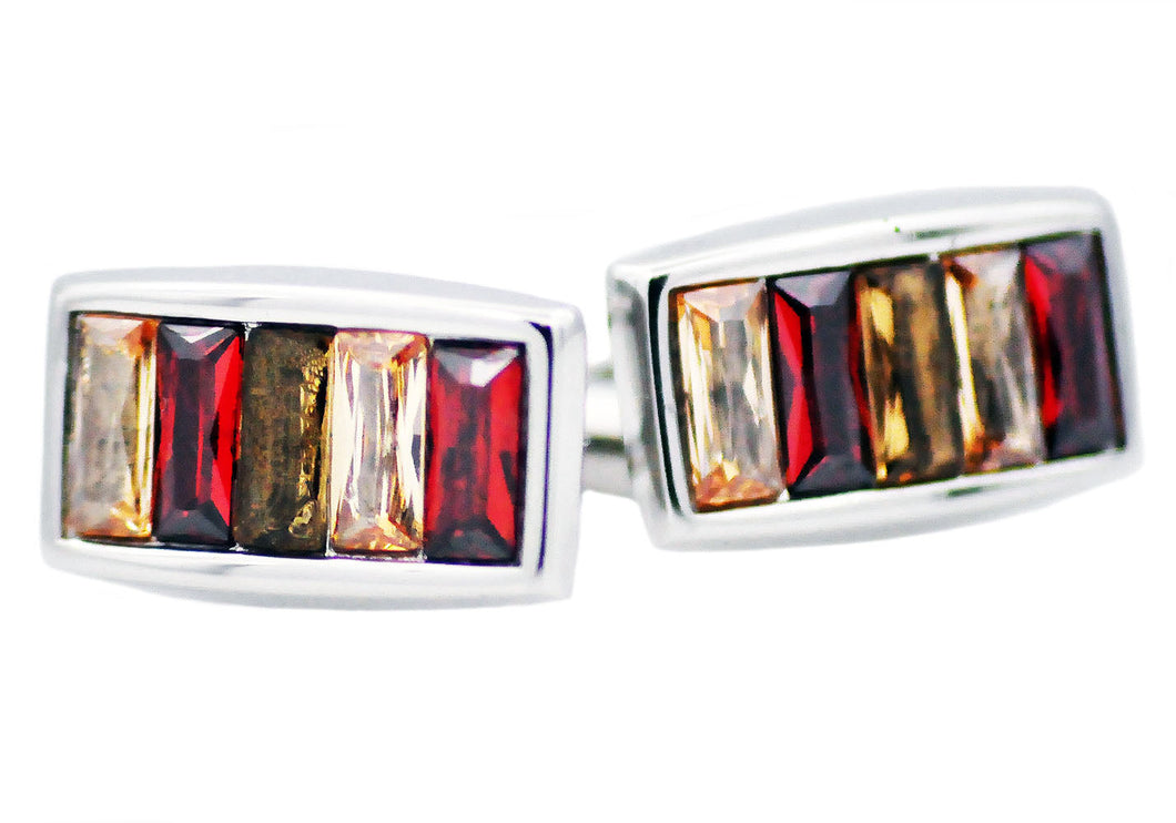 Mens Stainless Steel Cuff Links With Multicolored Crystals - Blackjack Jewelry