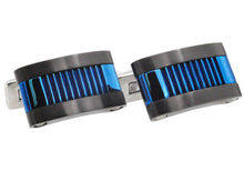 Load image into Gallery viewer, Mens Blue And Black Stainless Steel Cuff Links - Blackjack Jewelry
