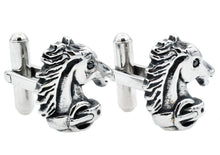 Load image into Gallery viewer, Mens Stainless Steel Horse Cuff Links With Black Cubic Zirconia - Blackjack Jewelry
