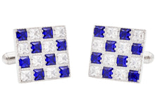 Load image into Gallery viewer, Mens Two Tone White and Blue Checkered Stainless Steel Cuff Links With Cubic Zirconia - Blackjack Jewelry
